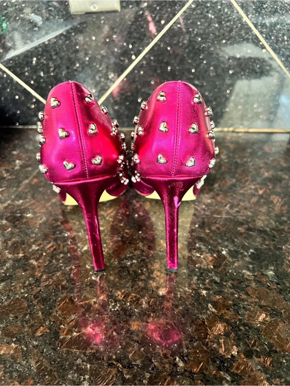 Nine West Hot Pink Heart Studded Heels - Picture 4 of 7